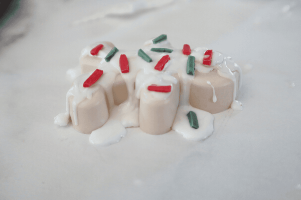 holiday shaped soap that has been coated with white soap base