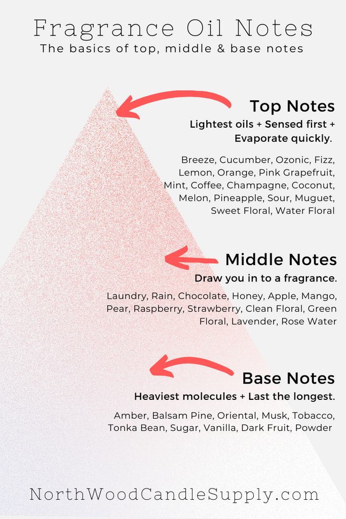 chart showing fragrance top notes, middle notes and base notes 