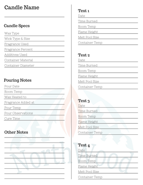 candle testing note sheet printable