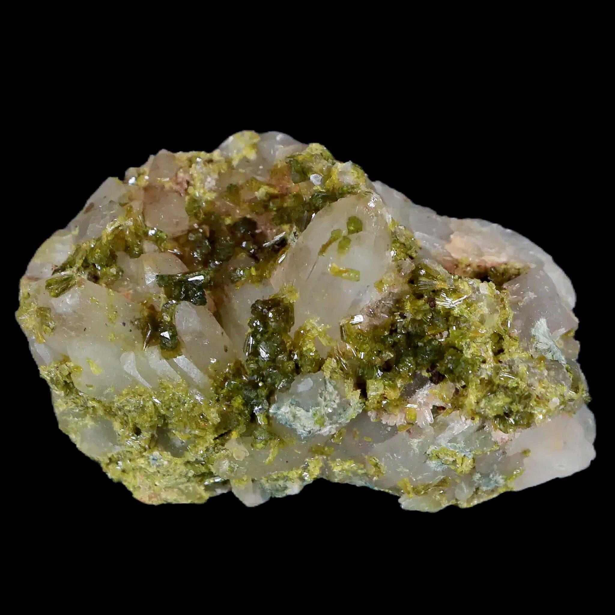 2.1" Rough Green Epidote Crystals On Quartz Cluster Mineral Specimen Imilchil, Morocco