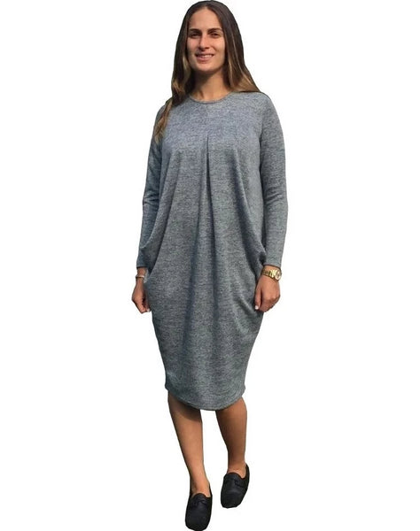 Baby'O Women's Brushed Sweater Knit Pleated Front Slouch Pocket Midi D ...