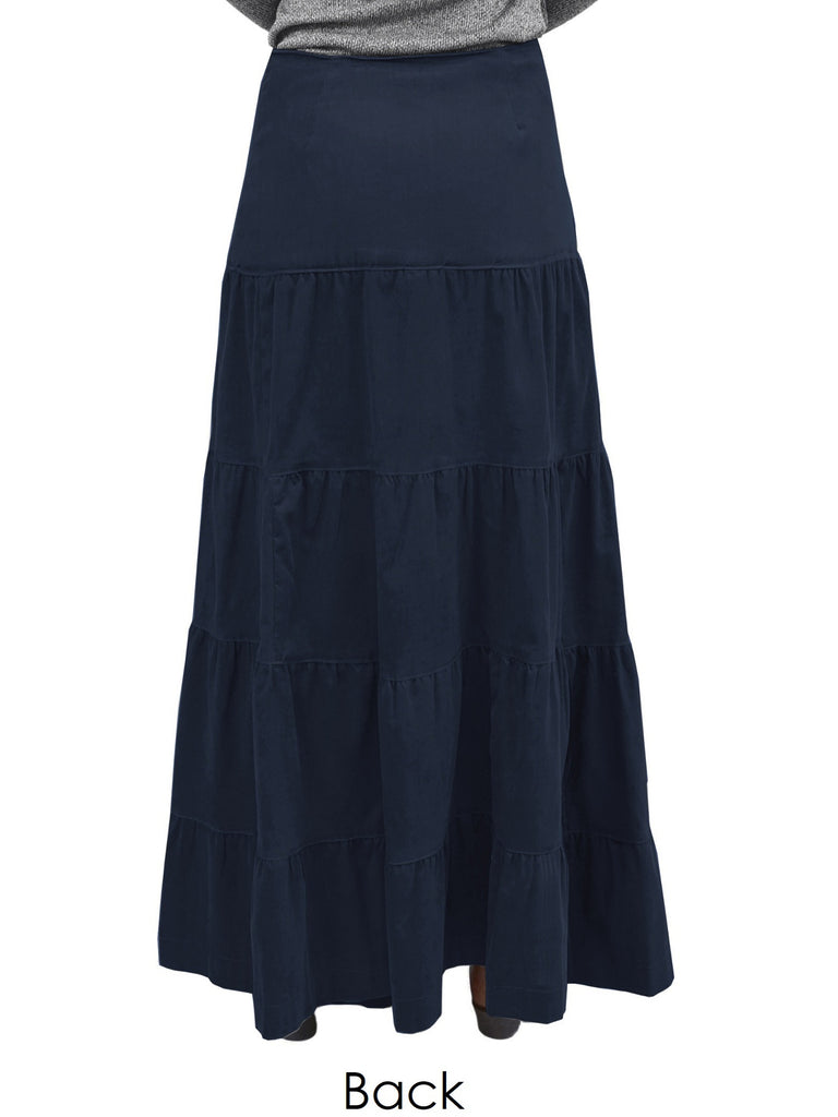 Women's Button Front Long Ankle Length Tiered Corduroy Maxi Skirt ...