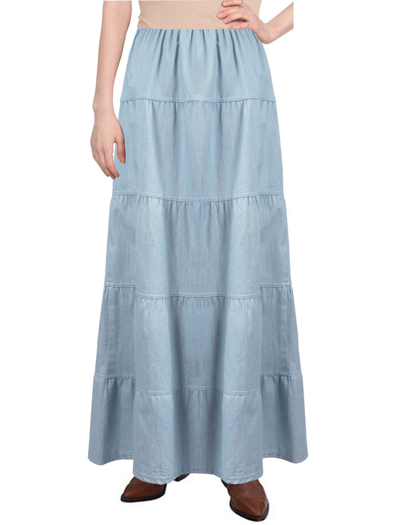 Women's Ankle Length Tiered Long Denim Prairie Skirt – Baby'O Clothing Co.