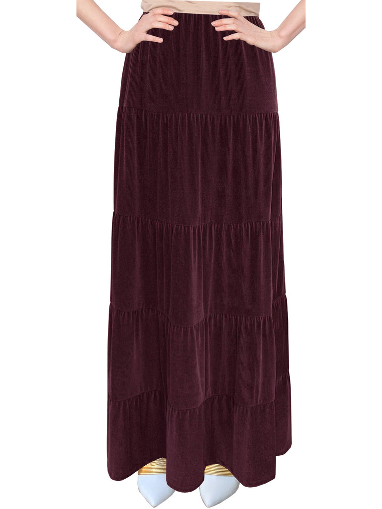 Women's Velvet Micro Rib Boho Tiered Maxi Skirt – Baby'O Clothing Co.