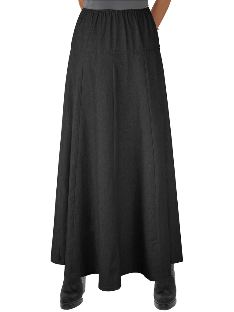 Women's Ultra Soft Lightweight Denim Fit and Flare A-Line Maxi Skirt ...