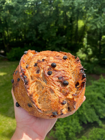 Cinnamon Raisin Sourdough Bread photographed outside