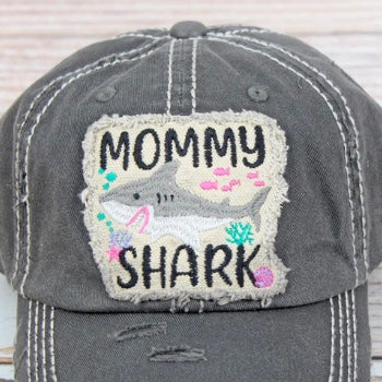 Distressed Steel Gray 'Mommy Shark' Cap