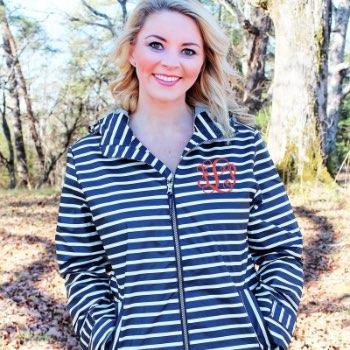 Navy striped monogrammed rain jacket