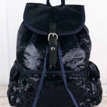 Ngil Navy and Silver Mermaid Sequin Drawstring Backpack