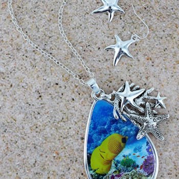 Starfish under the sea teardrop necklace and earring set