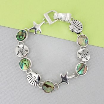 Silvertone Sealife and Abalone Disk Magnetic Bracelet