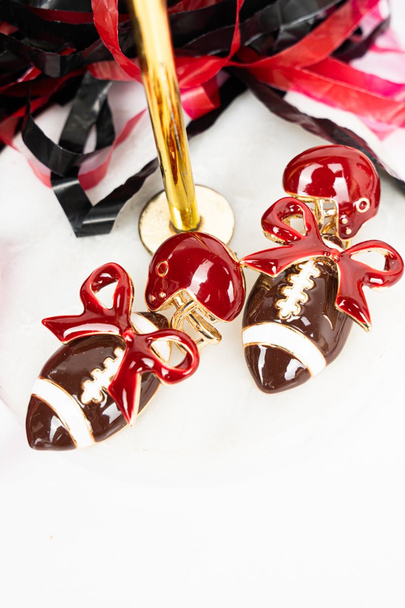 Burgundy & White End Zone Energy Earrings