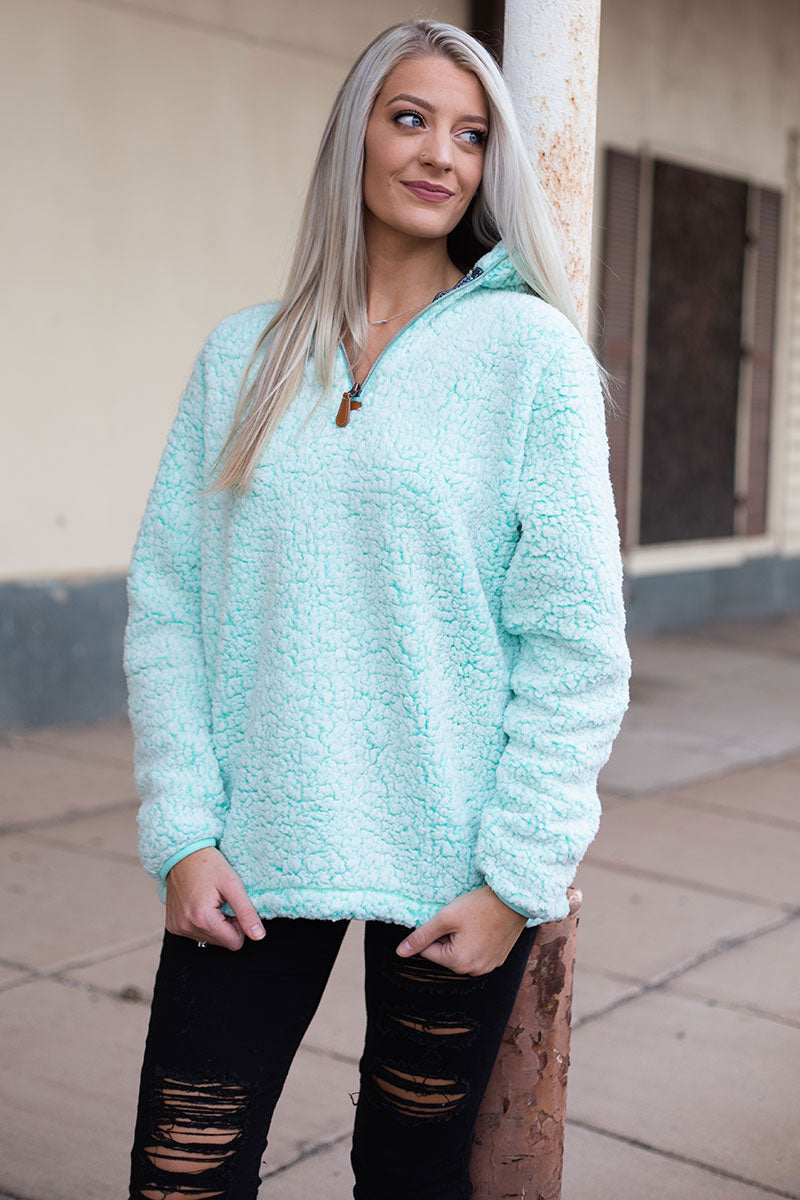 mint green sherpa pullover