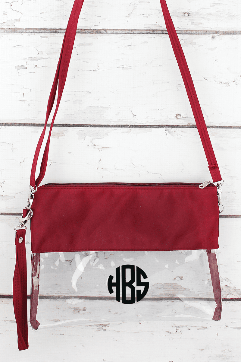 Clear Crossbody Bag with Burgundy Trim 