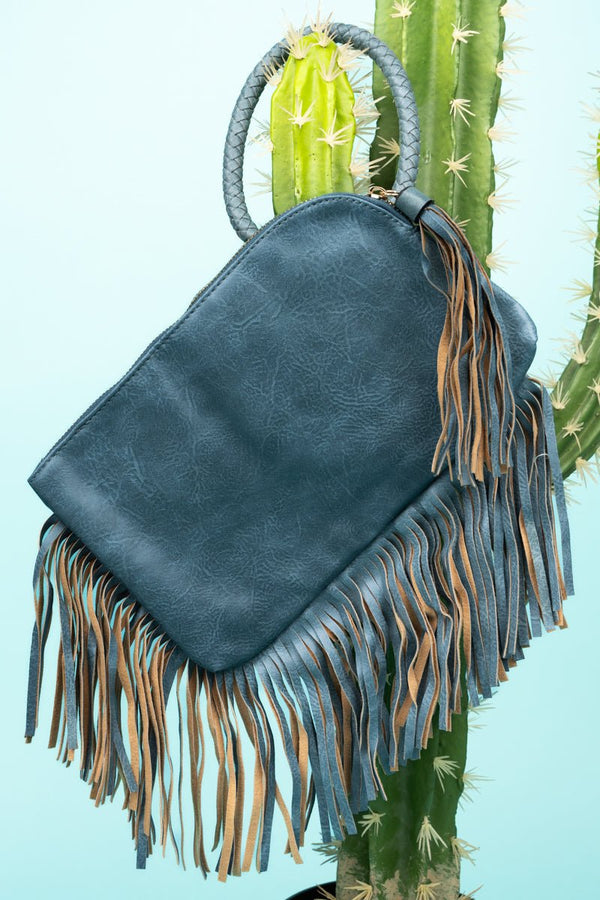 Fire Wave Fringe Crossbody Clutch, Turquoise | Wholesale Accessory Market