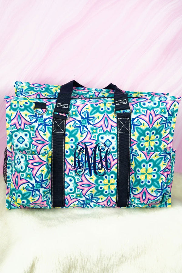 In Bloom Utility Tote with Navy Trim