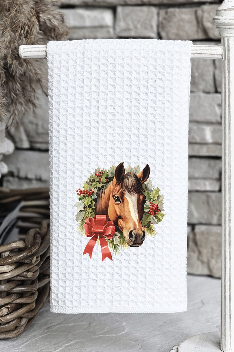 Horse Country Christmas Waffle Kitchen Towel