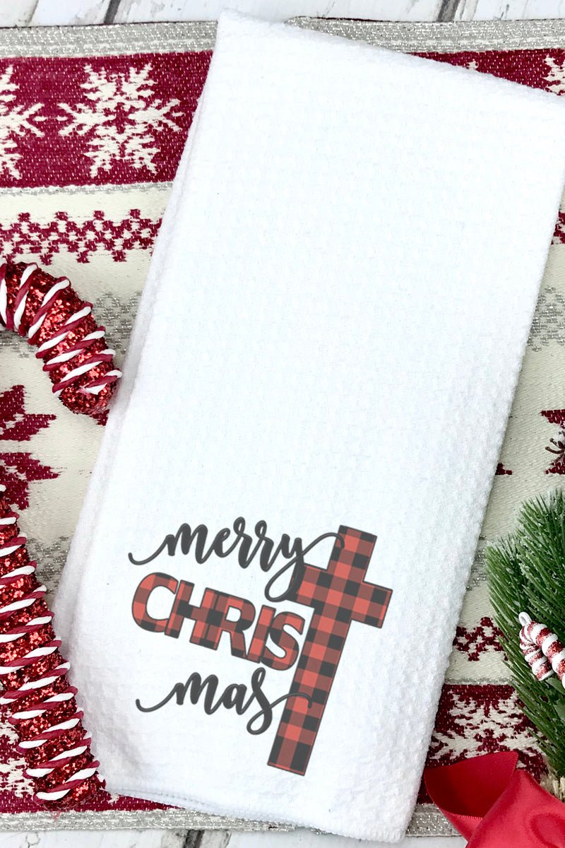 Red Buffalo Plaid Merry Christmas Waffle Kitchen Towel