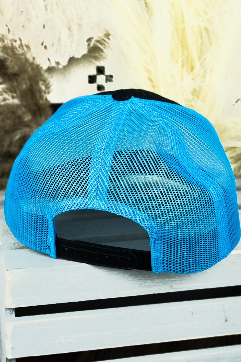 Neon Blue and White USA Fish Flag Mesh Cap | Wholesale Accessory Market