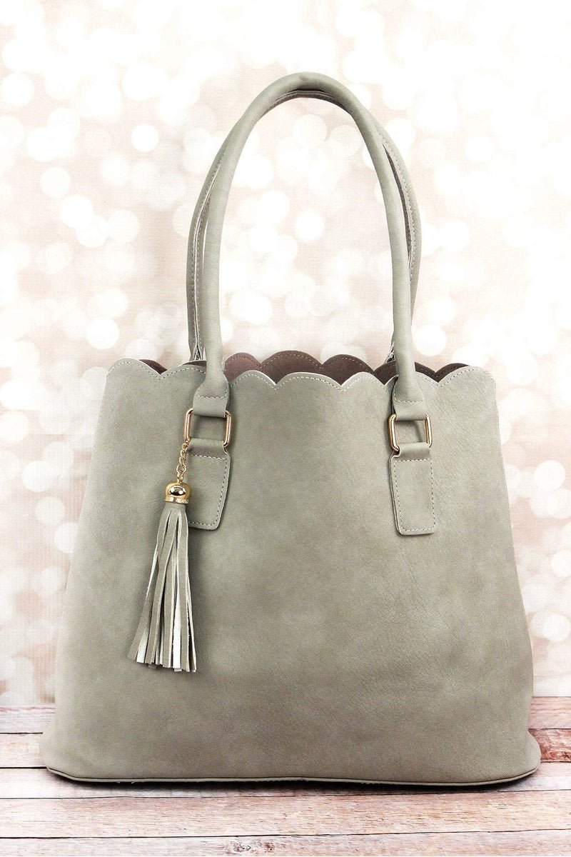 Taupe Gray NGIL Faux Leather Scallop Fashion Bag