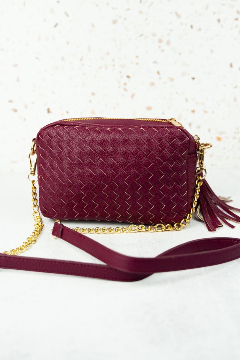 Wilhelmina Burgundy Woven Faux Leather Bag Wholesale Accessory