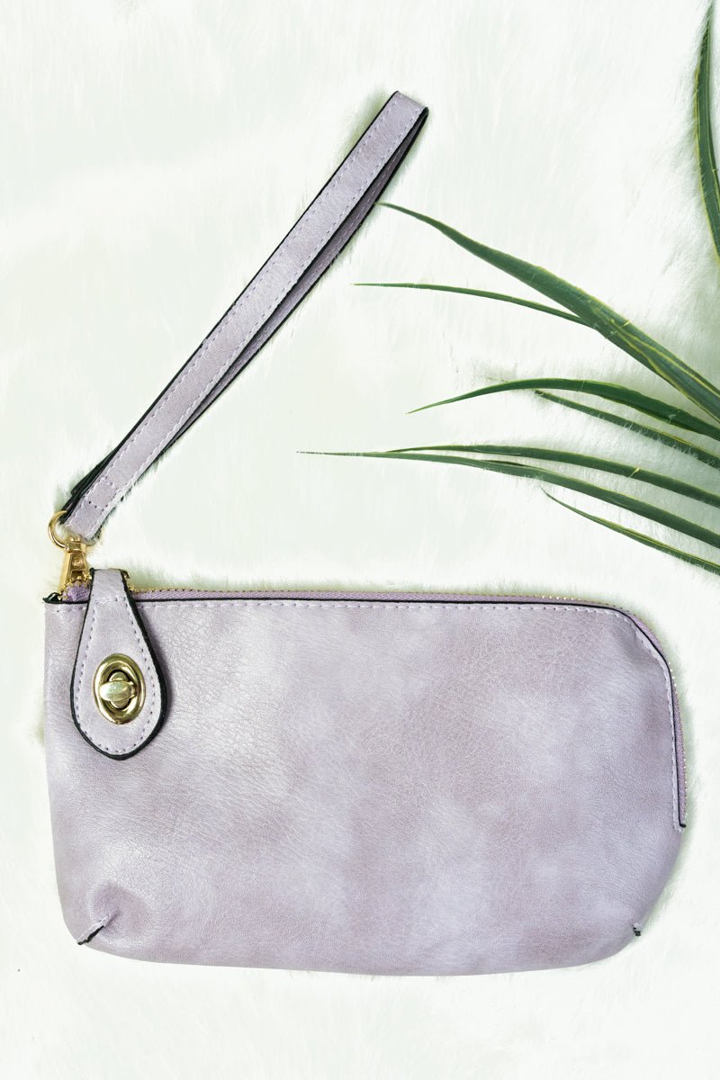 Gray Faux Leather Twist Lock Crossbody Clutch Wallet | Wholesale Accessory Market