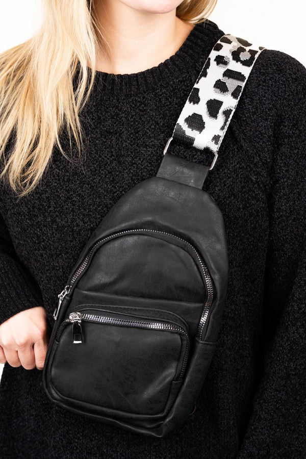 Premium On The Go Black Leopard And Aztec Sling Bag