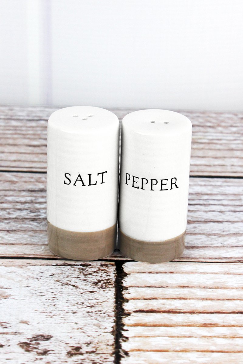 White Ceramic Salt and Pepper Shaker Set, Farmhouse Salt and