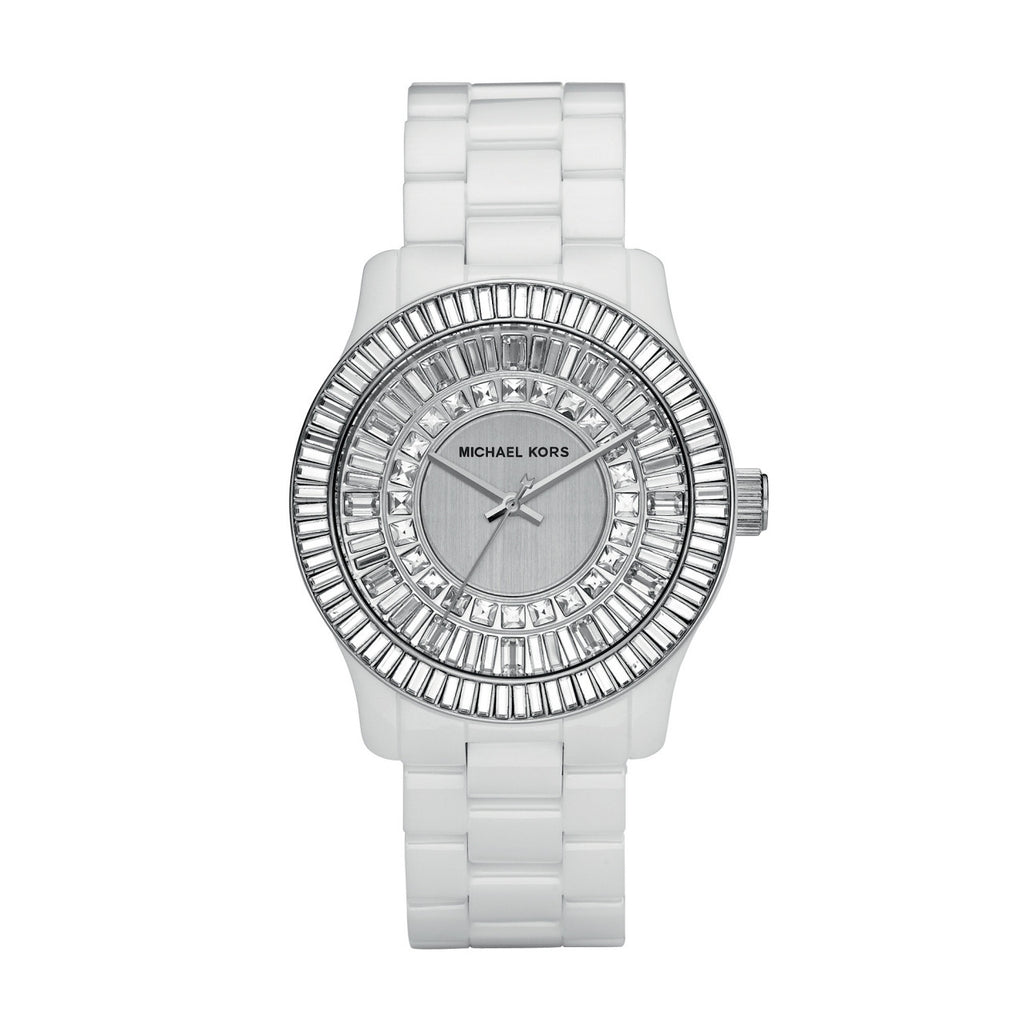 Michael Kors Analog Quartz White Ceramic Crystal Glitz Women's Watch M |  