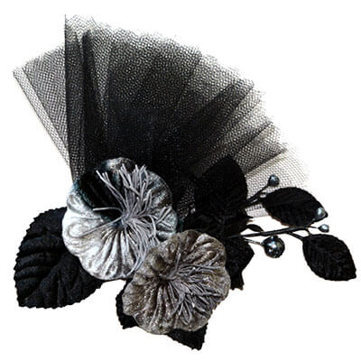 Flower Trim - Black Velvet Daisy Cluster with Black Leaves