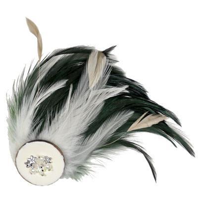 Feather Brooch - Green & Cream - Pandemonium Millinery Faux Fur ...