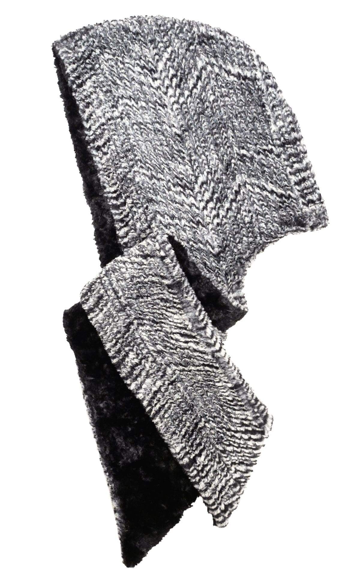 Pandemonium Millinery Hoody Scarf - Chevron Faux Fur with Cuddly Fur Black (Limited Availability) Chevron Gray / Black