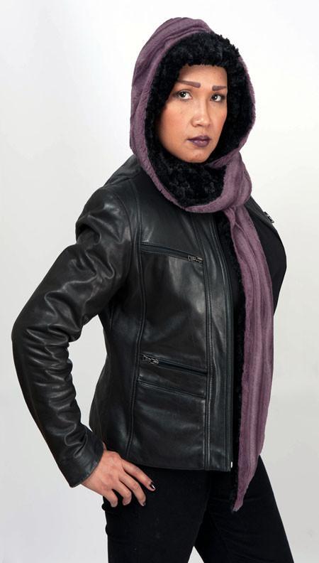 Pandemonium Millinery Hoody Scarf - Chevron Faux Fur with Cuddly Fur Black (Limited Availability) Chevron Gray / Black