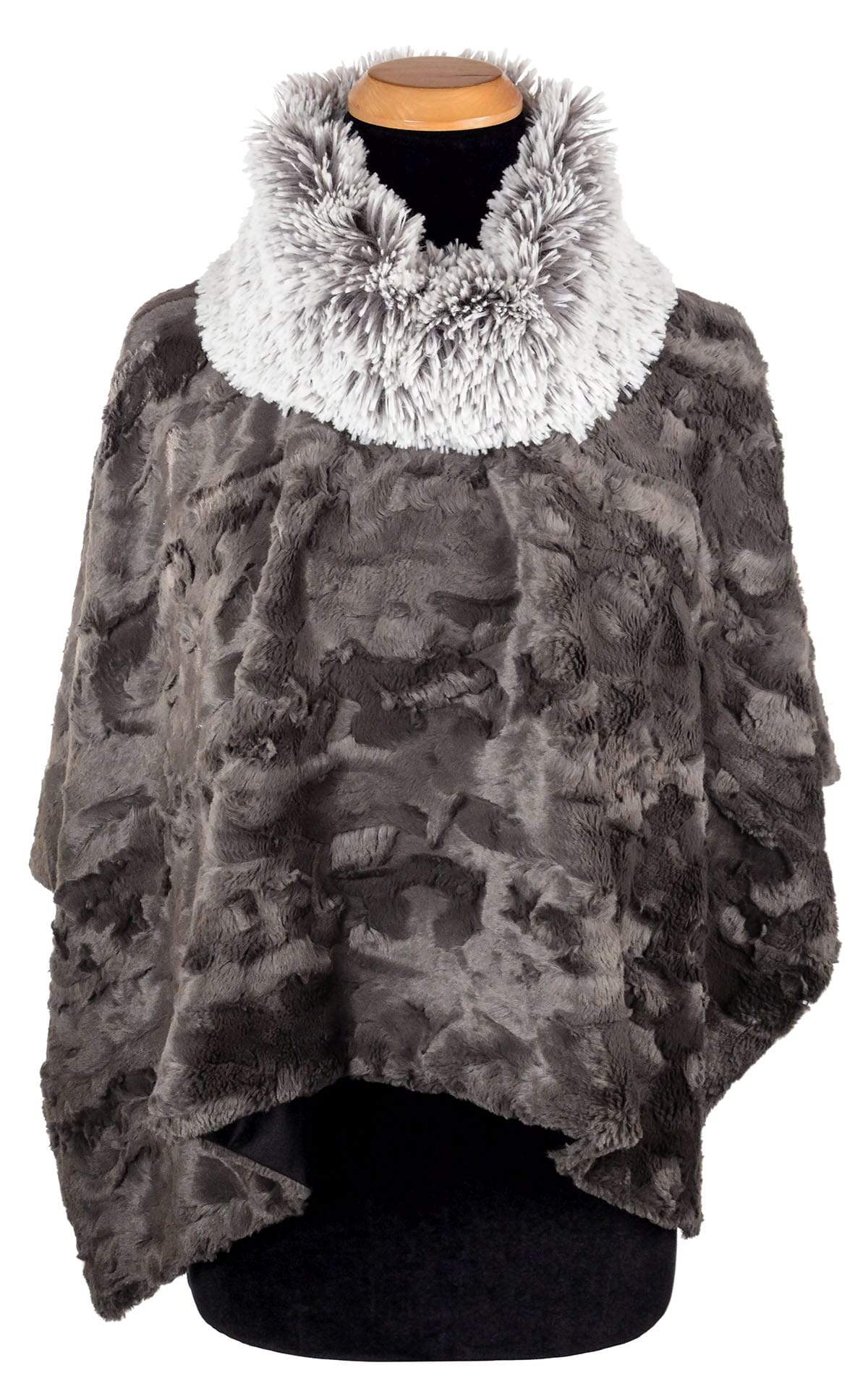 Umeki Melbourne over het algemeen Poncho - Cuddly Faux Fur in Gray with Fox Collar - Pandemonium Millinery Faux  Fur Boutique made in Seattle WA USA