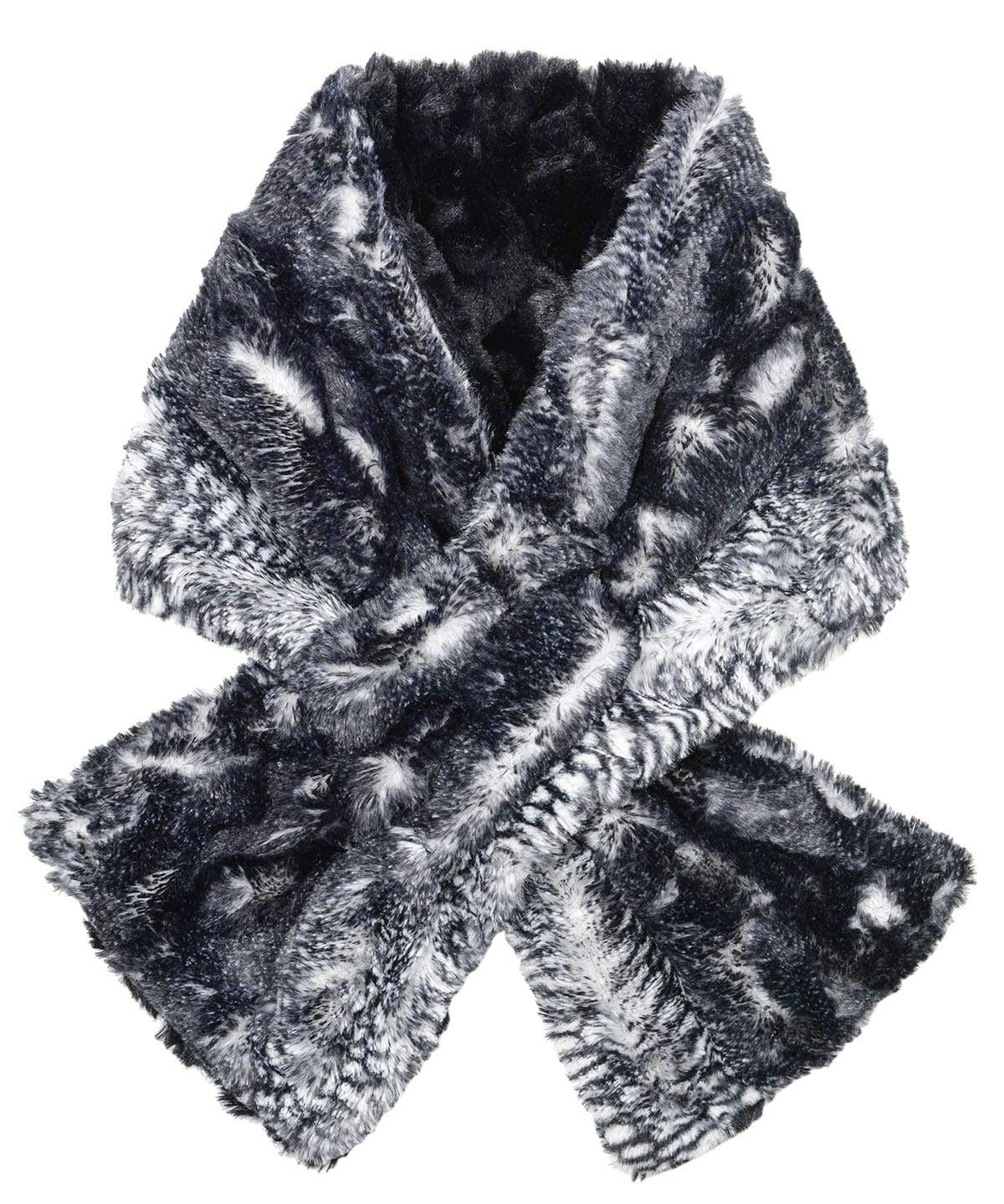 Black Fluffy Fox Fur Knit Pull-Thru Scarf for Men