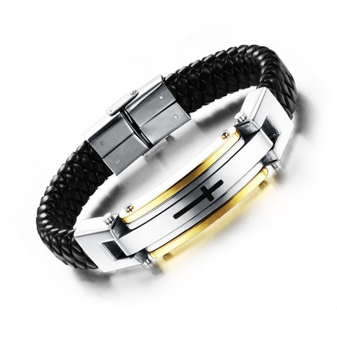 New Stainless Steel & Braided Leather Cross Bracelet – ChristFirstShop.com