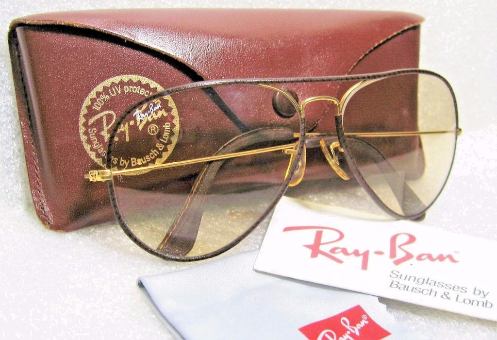 RAY-BAN *MINT B&L VINTAGE AVIATOR *LEATHERS *SUPER-CHANGEABLES SUNGLASSES &  CASE