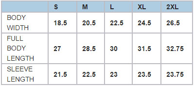 Long Sleeve Men/Women Size Chart