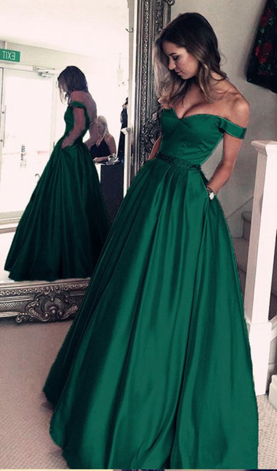 green long prom dresses