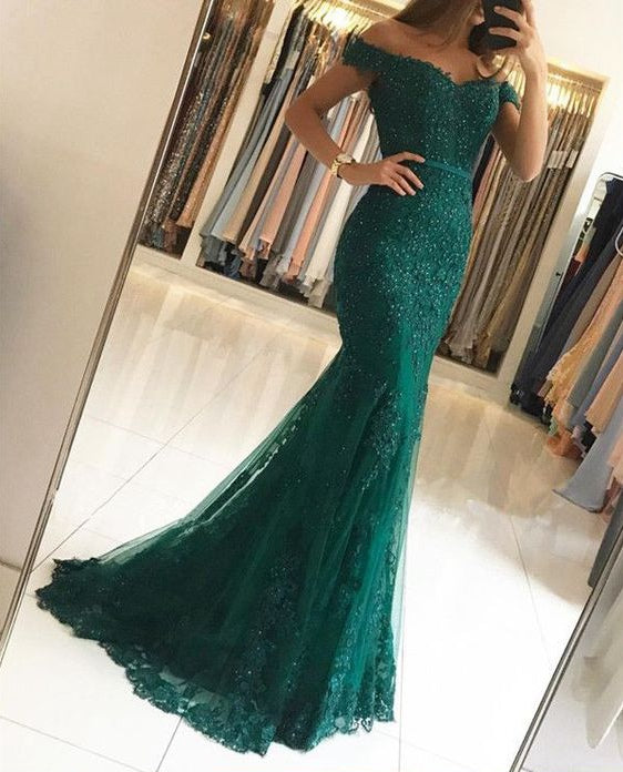 green lace formal dress