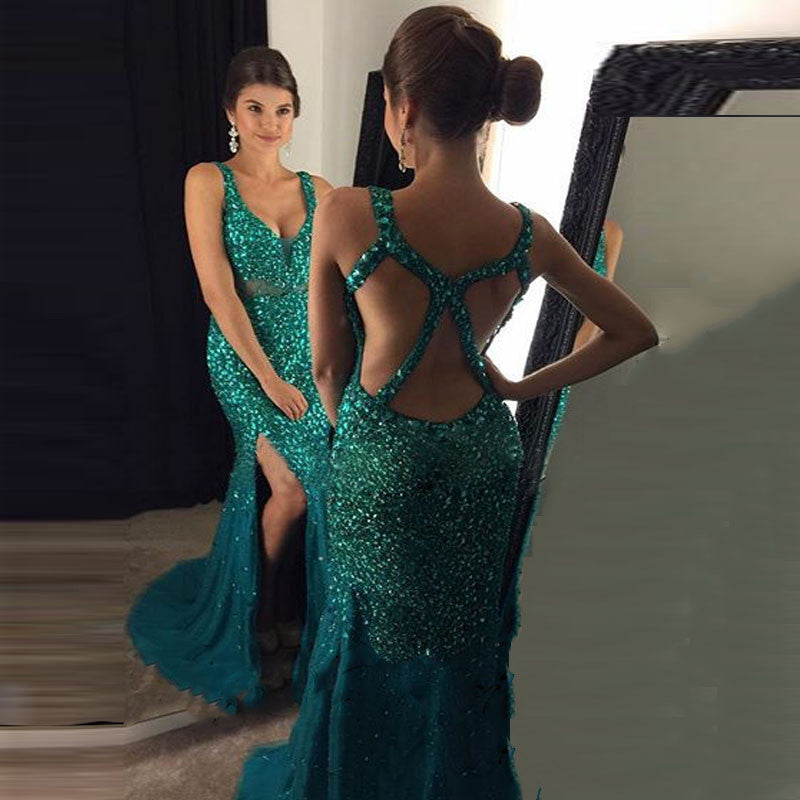 green formal cocktail dress