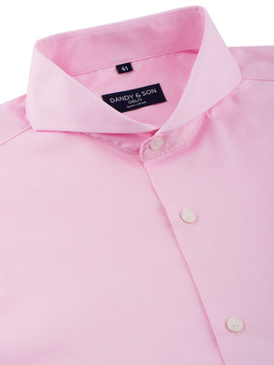 Dandy & Son Extreme Cutaway shirt in pink non-iron flay unbuttoned