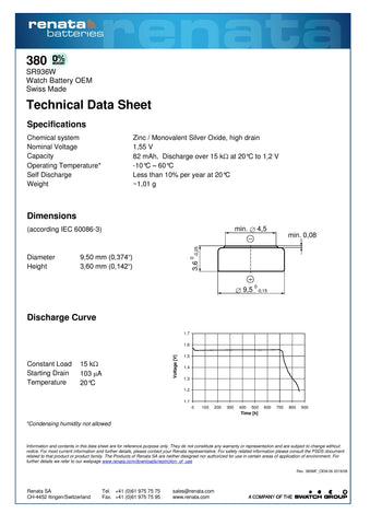 Renata 380 Watch Battery Cross Reference Guide