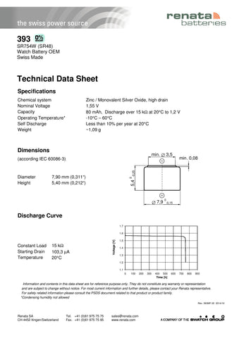 Renata 393 Watch Battery Cross Reference Guide