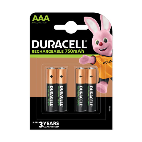 4x Duracell AAA 750mAh HR03 1.2V Recharge Battery
