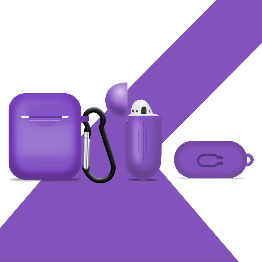 2 in 1 Apple Airpods Charge Skin Cover Earphone Silicone Case - Purple