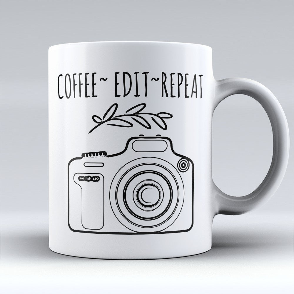 Photography Mugs | Limited Edition - "Coffee Edit Repeat" 11oz Mug