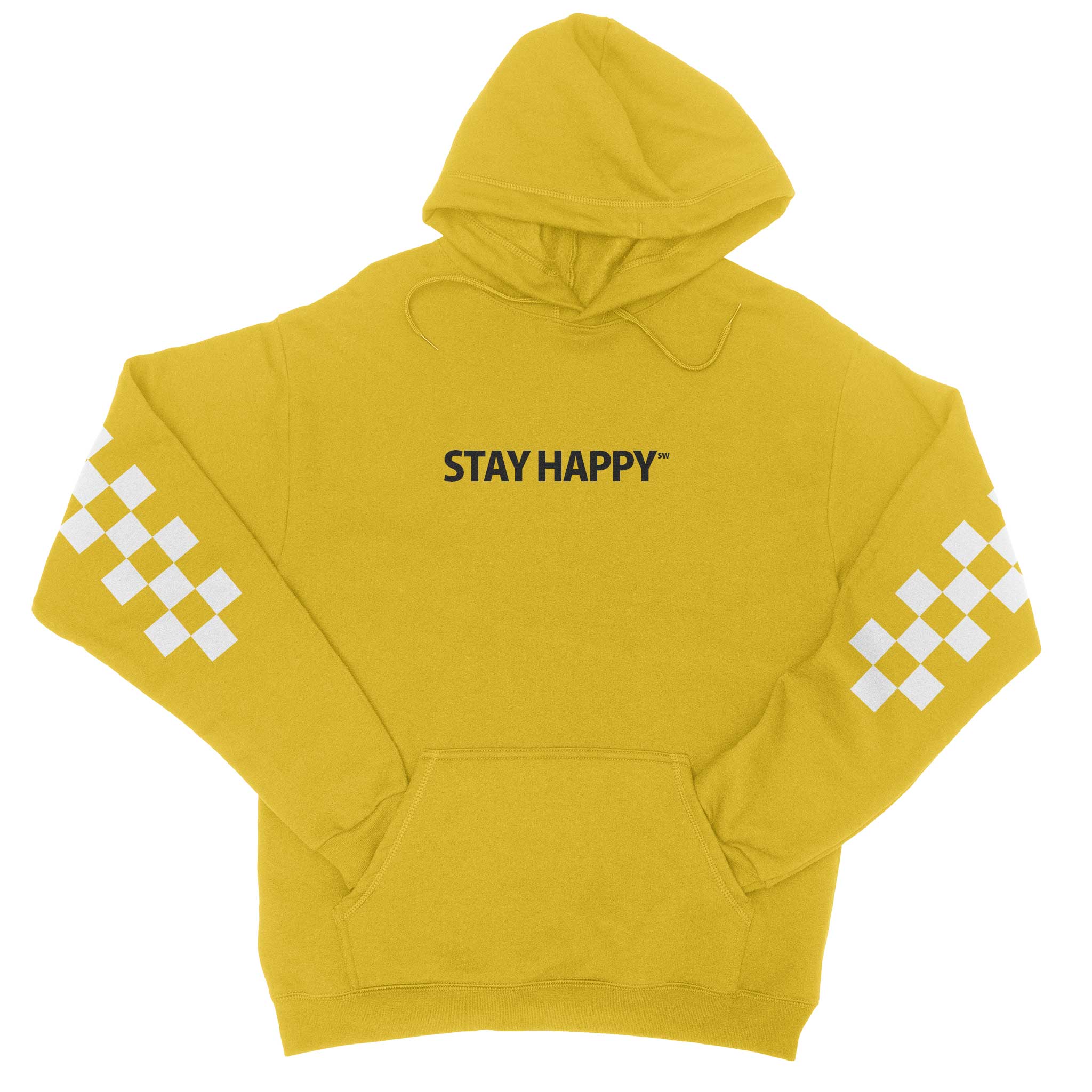 Stay Happy Checkerboard - Solid Gold Hoodie – StayHappyStayWeird