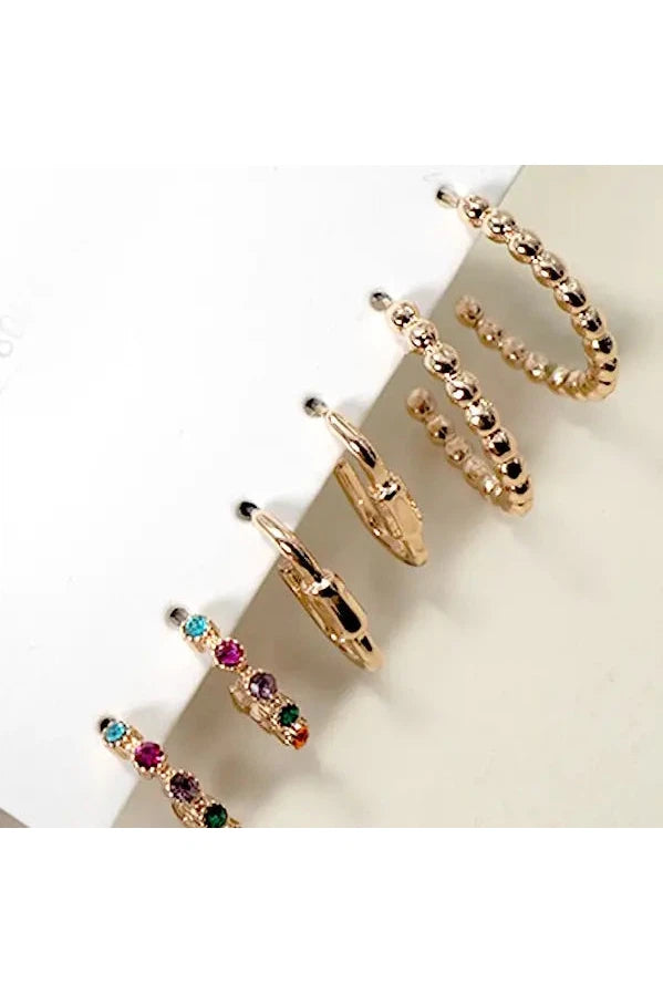 Trio Rhinestone Ball Huggie Hoop Earrings (set of 3)