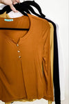 Be Simple- {Black, Mustard & Rust} Ribbed Button V-Neck Top